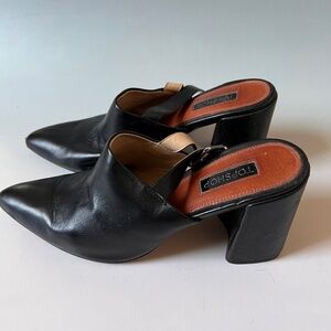Topshop Black Leather Pointed Toe Slingback Mule Heels 8.5–9